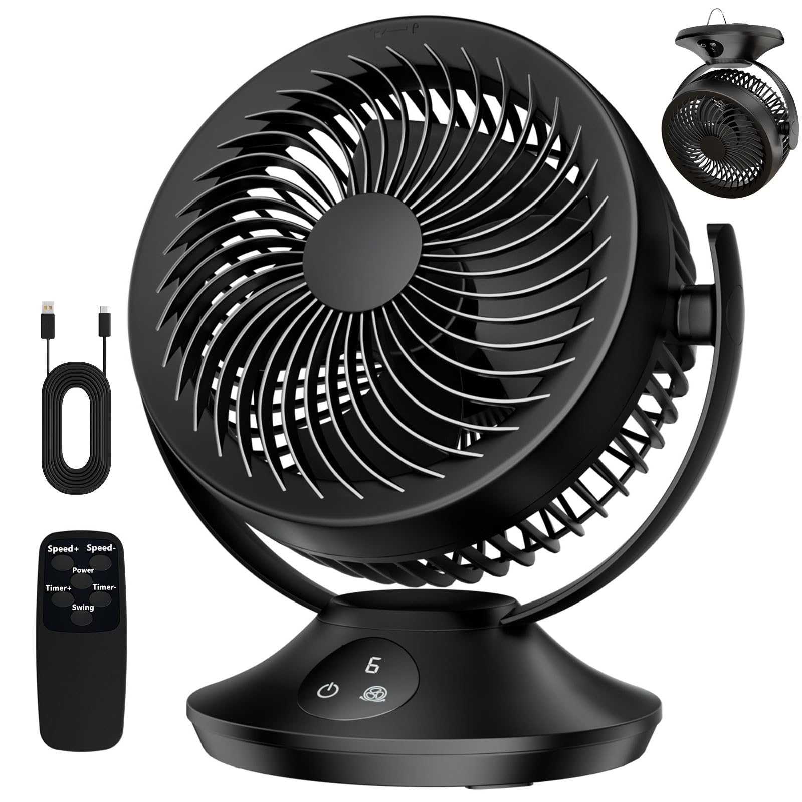 12000mAh Rechargeable Desk Fan,Portable Air Circulator Fan-6 Speeds,Timing, 360° Tilt,90° Oscillating Table Fan,Small Quiet Cooling Fan for Bedroom Home Office Outdoor Battery Operated Fan